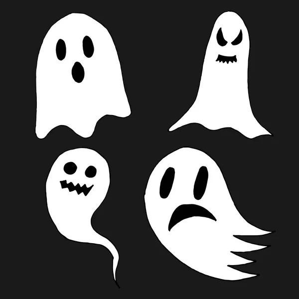 Set van stripfiguur spooky enge geesten, spoken handgetekende voor halloween-feest — Stockvector