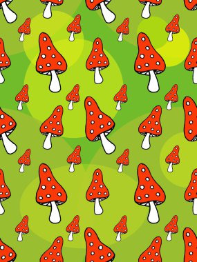 Dikişsiz desen Amanita mantar eskiz. Çizilmiş Doodle vektör çizim