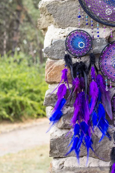 Handmade dream catcher with feathers threads and beads rope hanging