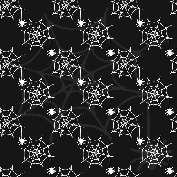 Büyük korkunç tam beyaz web tuzak koyu zemin üzerinde örümcek ile çizilmiş doodle seamless modeli el