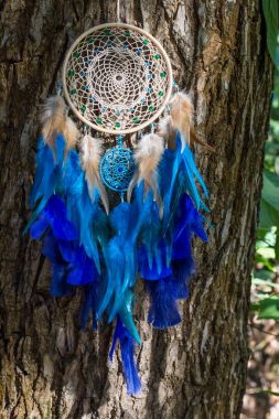 El yapımı rüya yakalayıcı iple asılı tüyler konu ve boncuk