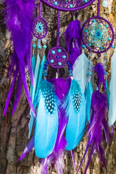 El yapımı rüya yakalayıcı iple asılı tüyler konu ve boncuk