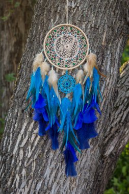 El yapımı rüya yakalayıcı iple asılı tüyler konu ve boncuk