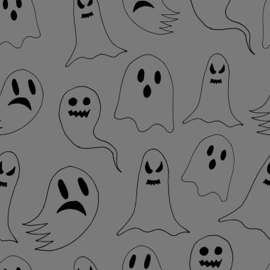 çizgi film korkunç korkunç hayaletler karakteri, çizilmiş hayaletler Cadılar Bayramı kutlama için seamless modeli