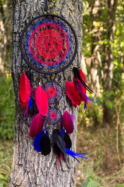 Handmade dream catcher with feathers threads and beads rope hanging