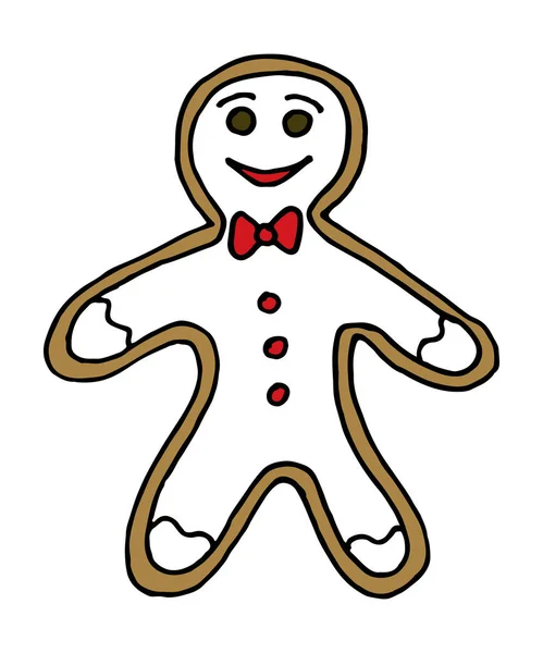 Vector hand drawn Christmas gingerbread man on white background — Stock Vector