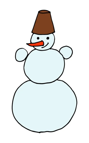 Hand drawn vector cartoon illustration of Christmas Snowman — Stock Vector