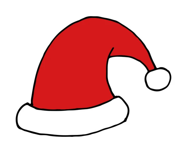Vektor Hand gezeichnet Weihnachtsmann Weihnachtsmütze Doodle-Symbol — Stockvektor