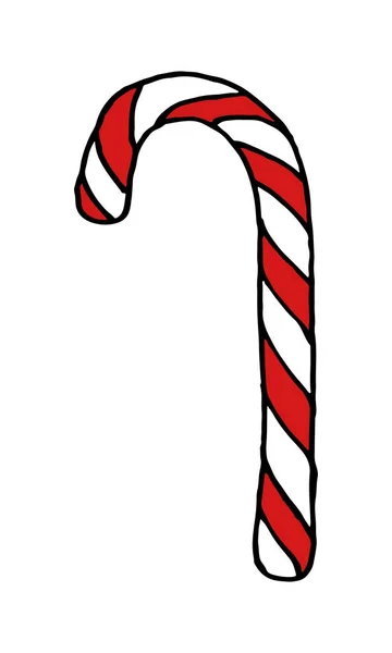 Vector illustration. Hand drawn doodle of Christmas candy cane. Santa's stripes cane. — Stock Vector