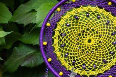 El yapımı rüya yakalayıcı iple asılı tüyler konu ve boncuk