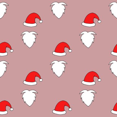 Santa şapkalar, bıyık ve sakal Noel Seamless Modeli.