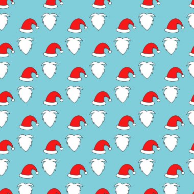 Santa şapkalar, bıyık ve sakal Noel Seamless Modeli.