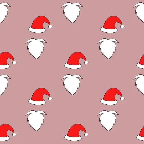 Vánoční bezešvé pattern Santa klobouky, knírek a vousy. — Stockový vektor