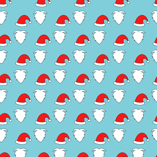 Vánoční bezešvé pattern Santa klobouky, knírek a vousy. — Stockový vektor