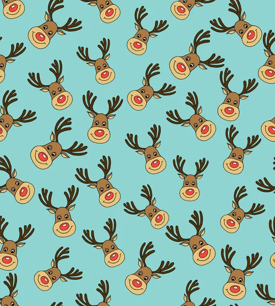 Modèle sans couture vectoriel de Noël avec visages de cerfs dans le style Doodle — Image vectorielle