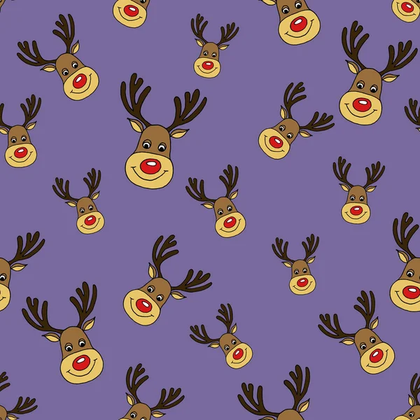 Vánoční vzor bezešvé vektor s jeleny tváře ve stylu Doodle — Stockový vektor