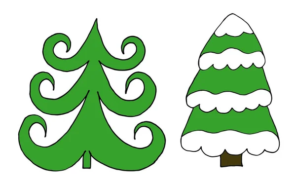 Vektor Weihnachtsbaum mit Schnee-Doodle-Cartoon-Handzeichnung — Stockvektor