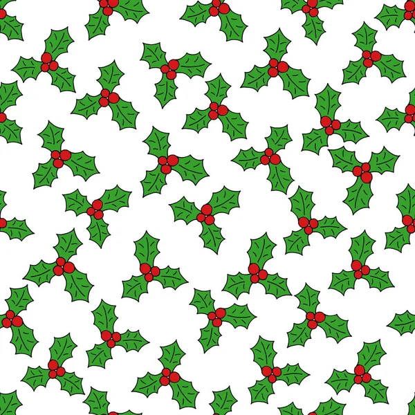 Мультяшний каракулі безшовний візерунок різдвяної Холлі і гілки ялинки Векторна графіка малювання — стоковий вектор