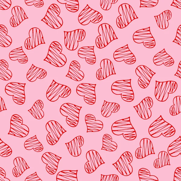 Dia dos Namorados corações doodles padrão sem costura. Coleção de etiquetas românticas. Vetor de efeito desenhado à mão —  Vetores de Stock