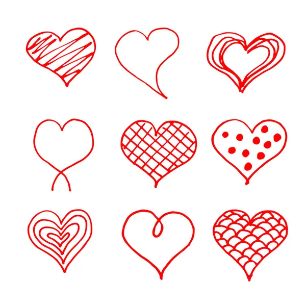Sevgililer günü kalpleri kümesi doodles. Romantik çıkartma koleksiyonu. Elle çizilmiş etkisi vektör — Stok Vektör
