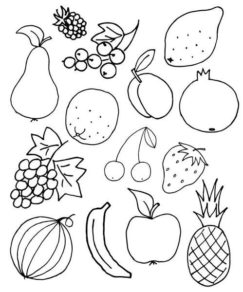 Świeże owoce doodle, szkic tło — Zdjęcie stockowe