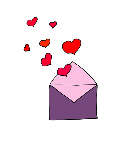 Enveloppe Avec Coeur Gribouillis Dessin Main Icône Vectorielle Dessin Animé — Image vectorielle