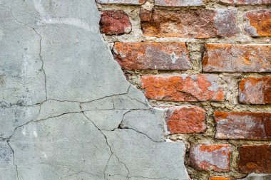 Arka planını eski vintage tuğla duvar, beton, yıpranmış doku racked beton vintage tuğla duvar arka plan