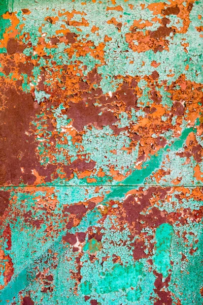 Old green paint on the metal and drips of rust. grunge vintage texture for background — Stock Photo, Image