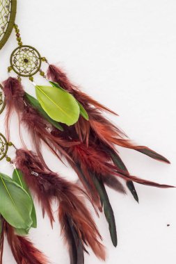 El yapımı rüya yakalayıcı iple asılı tüyler konu ve boncuk