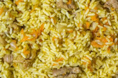 Biftek, havuç, soğan, sarımsak, biber ve kimyon. Geleneksel Asya mutfağı..