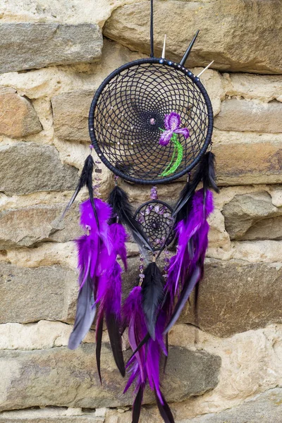 Dream Catcher Feathers Threads Beads Rope Hanging Dreamcatcher Handmade — Stock Photo, Image