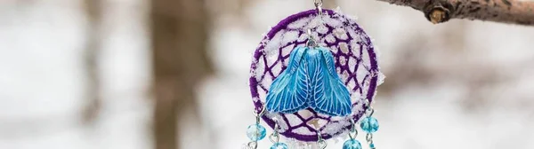 Praporem Náušnice Dreamcatcher Peří Kůží Korálky Řetězi Ručně Vyráběné — Stock fotografie