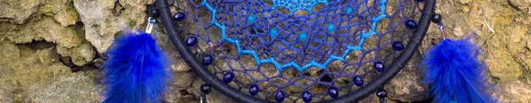 Transparent Handmade dream Catcher z piór wątków i koraliki liny wiszące — Zdjęcie stockowe