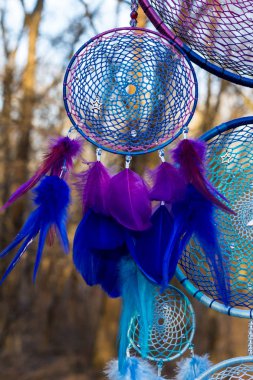 El yapımı rüya yakalayıcı iple asılı tüyler konu ve boncuk