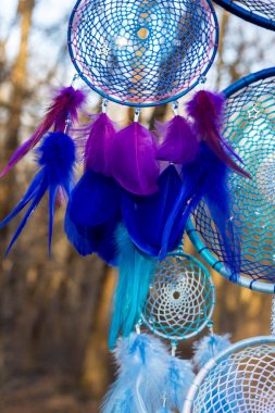 El yapımı rüya yakalayıcı iple asılı tüyler konu ve boncuk