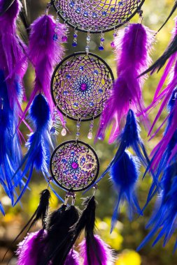 El yapımı rüya yakalayıcı iple asılı tüyler konu ve boncuk