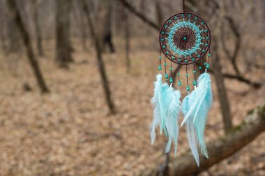 El yapımı rüya yakalayıcı iple asılı tüyler konu ve boncuk