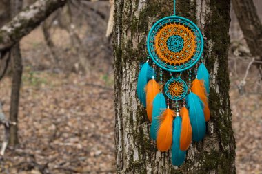 El yapımı rüya yakalayıcı iple asılı tüyler konu ve boncuk