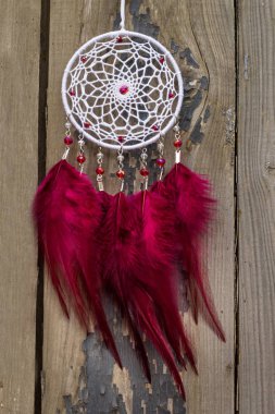 El yapımı rüya yakalayıcı iple asılı tüyler konu ve boncuk