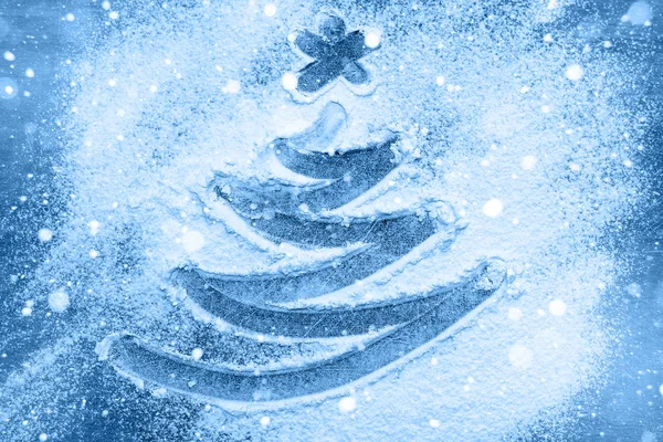 Picture tree in flour in classic blue trendy color. background. Color of the year 2020. — ストック写真