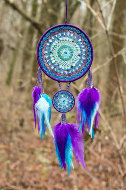 El yapımı rüya yakalayıcı iple asılı tüyler konu ve boncuk