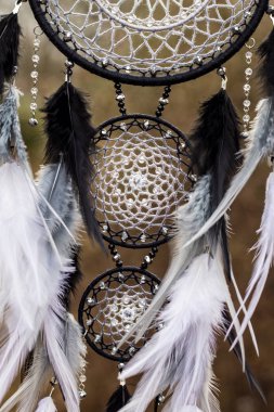 El yapımı rüya yakalayıcı iple asılı tüyler konu ve boncuk