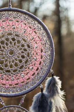 El yapımı rüya yakalayıcı iple asılı tüyler konu ve boncuk