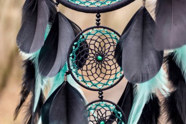 El yapımı rüya yakalayıcı iple asılı tüyler konu ve boncuk