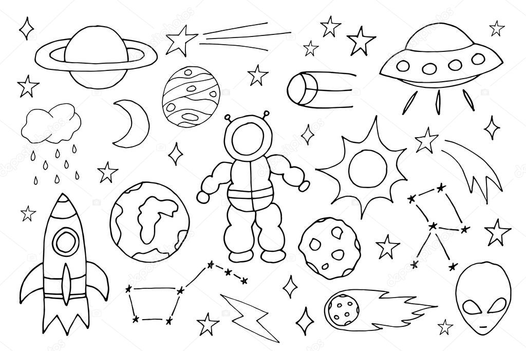 illustration of Hand drawn colorful cosmos doodle vector set