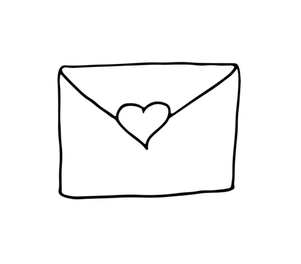 Enveloppe Avec Coeur Gribouillis Dessin Main Icône Vectorielle Dessin Animé — Image vectorielle