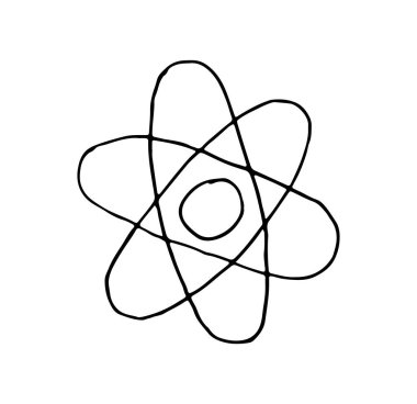 Karalama çizgilerindeki atom yapı simgesi. Bilim Teknolojisi Okulu Kolej Eğitim Molekülleri.