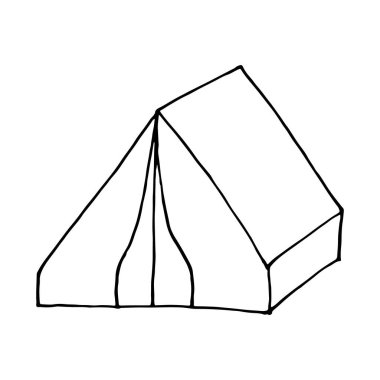 Vektör karikatür el çizimi kamp çadırı tasarımı öğesi. Beyaz arkaplanda Doodle illüstrasyonu