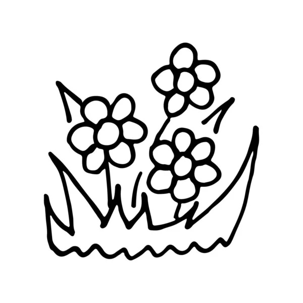 Dessin Animé Vectoriel Dessiné Main Croquis Buisson Fleur Élément Conception — Image vectorielle