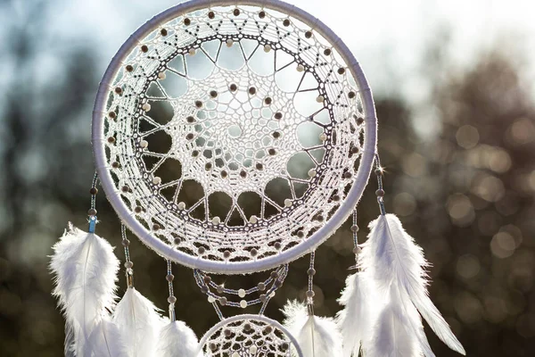 Dream Catcher Feathers Threads Beads Rope Hanging Dreamcatcher Handmade — Stock Photo, Image